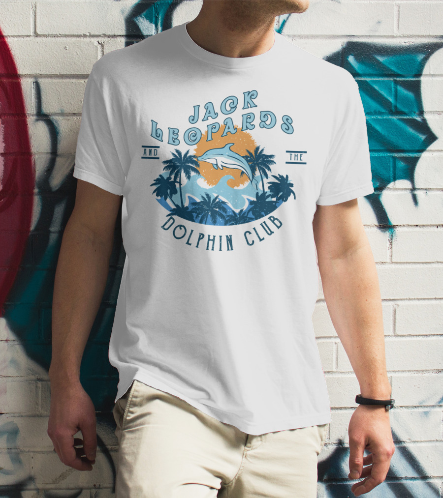Jack Leopards And The Dolphin Club Ocean Wave With Palm Trees And Dolphin T-Shirt