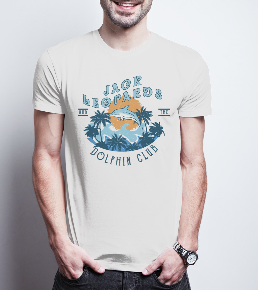 Jack Leopards And The Dolphin Club Ocean Wave With Palm Trees And Dolphin T-Shirt
