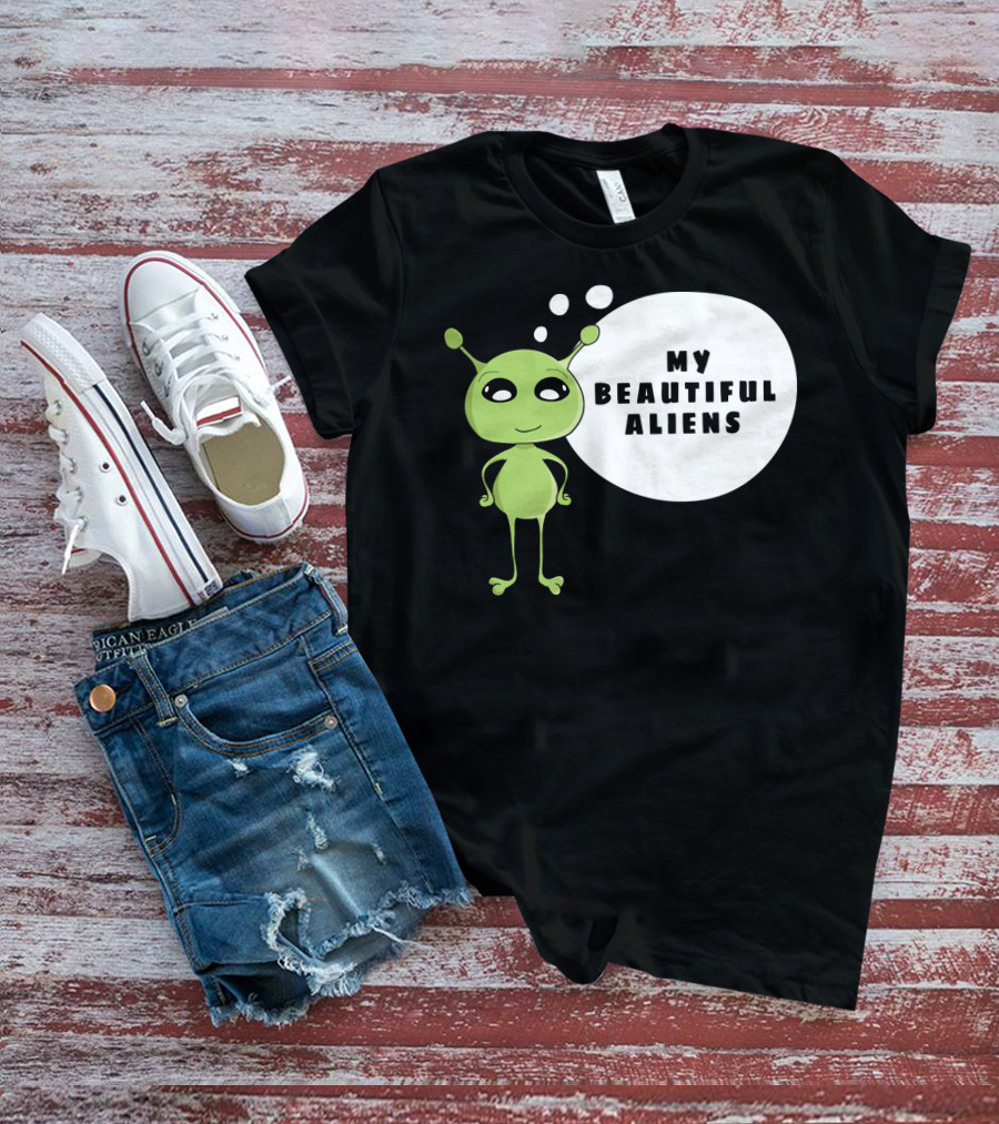 My Beautiful Aliens Ogfam Green Cartoon Character T-Shirt