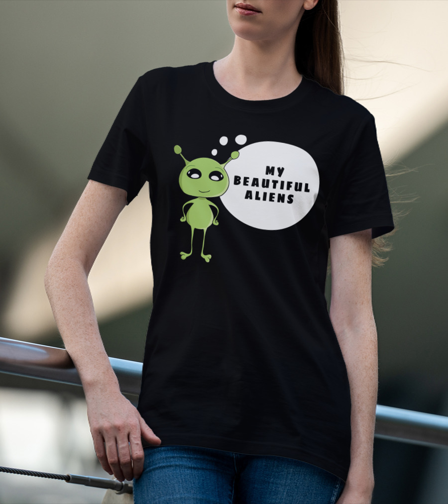 My Beautiful Aliens Ogfam Green Cartoon Character T-Shirt