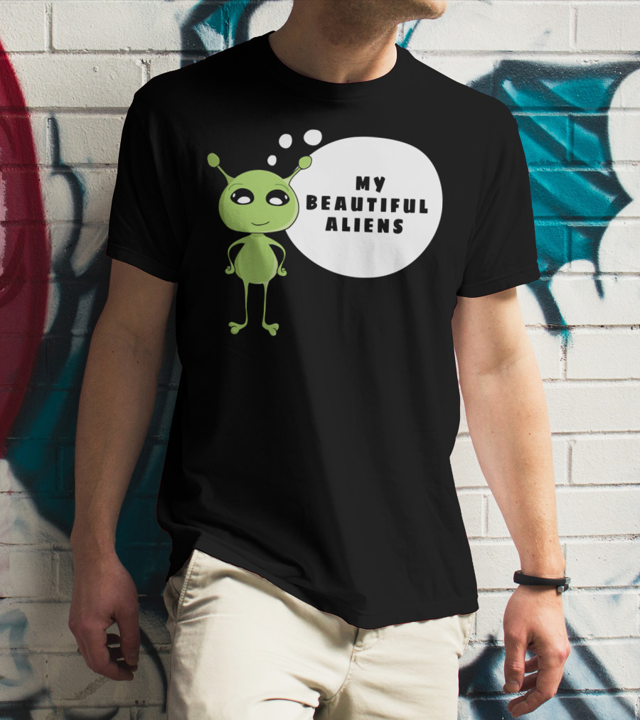 My Beautiful Aliens Ogfam Green Cartoon Character T-Shirt