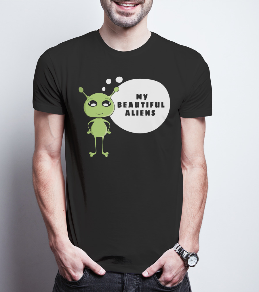 My Beautiful Aliens Ogfam Green Cartoon Character T-Shirt
