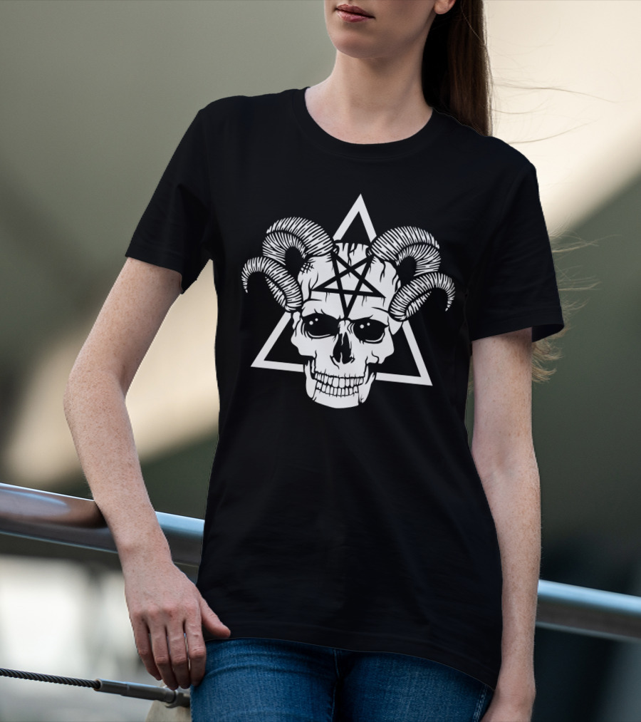 Gothic Skull Horns Baphomet Pentagram Demon T-Shirt