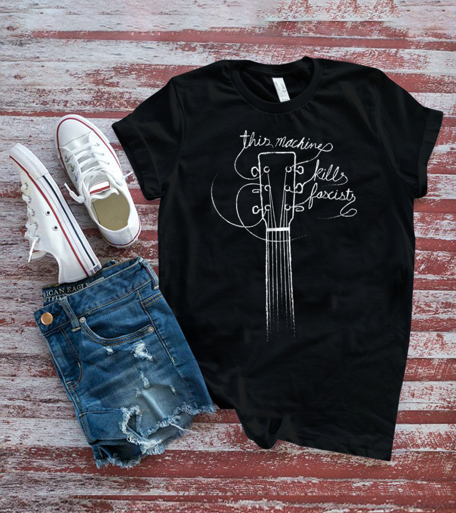 This Machine Kills Fascists Woody Guthrie Guitar Headstock T-Shirt