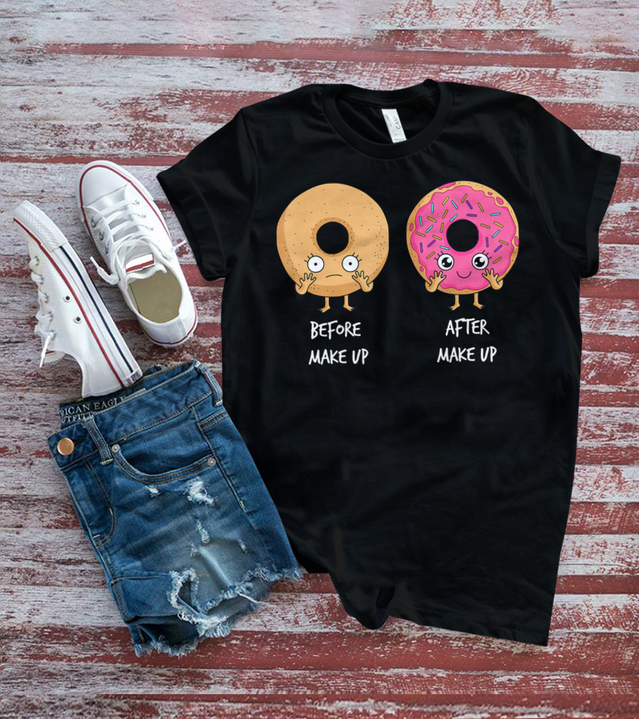 Donut Transformation Before After Makeup With Sprinkles T-Shirt
