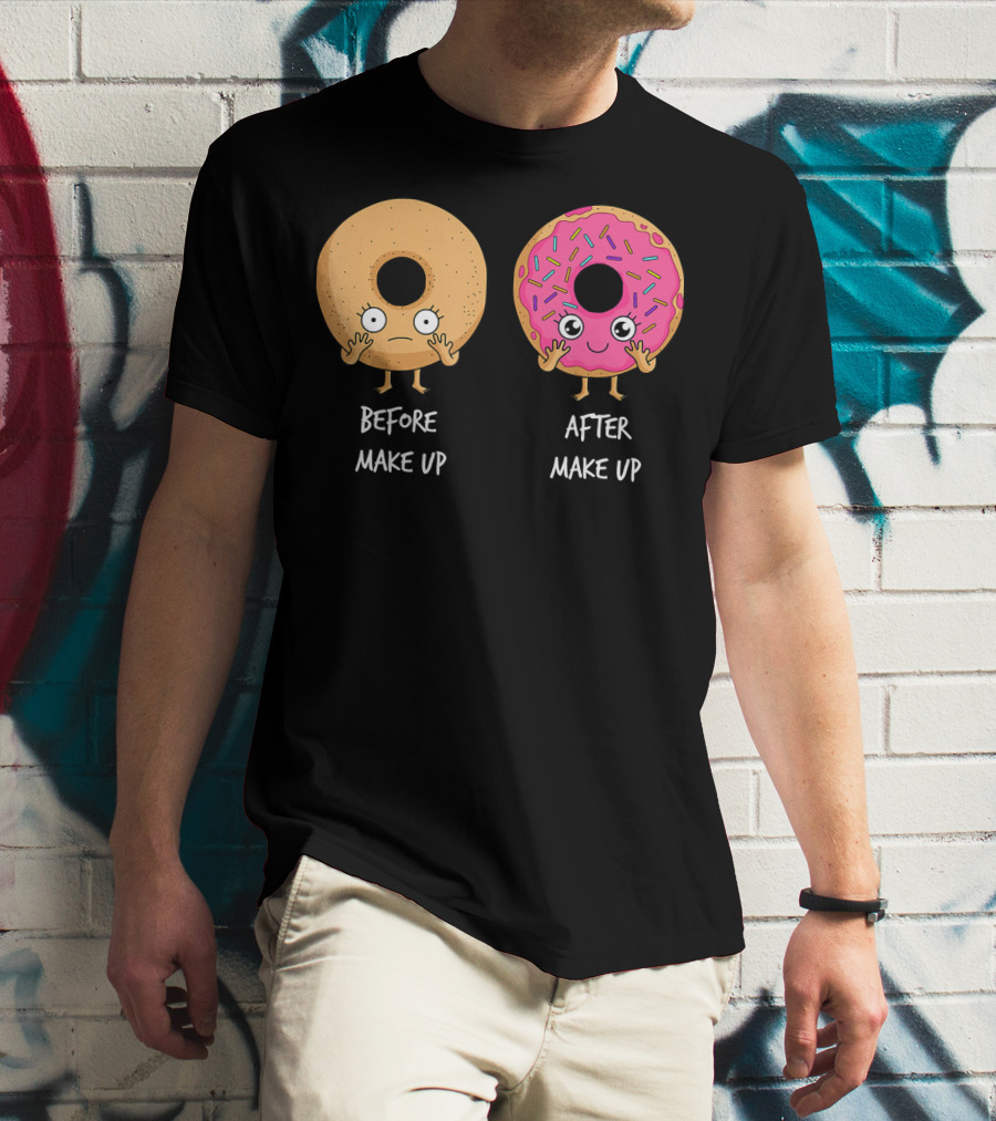 Donut Transformation Before After Makeup With Sprinkles T-Shirt