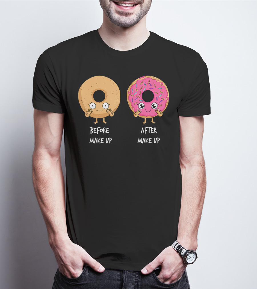 Donut Transformation Before After Makeup With Sprinkles T-Shirt