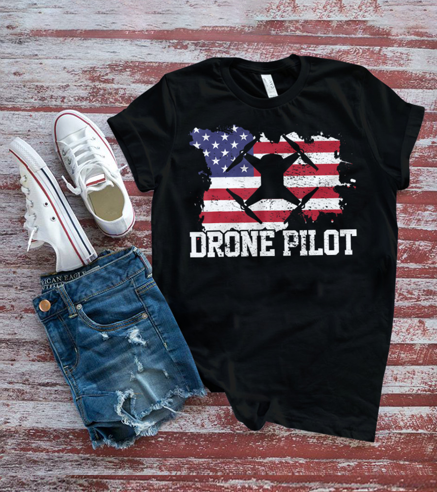 Drone Pilot American Flag USA T-Shirt