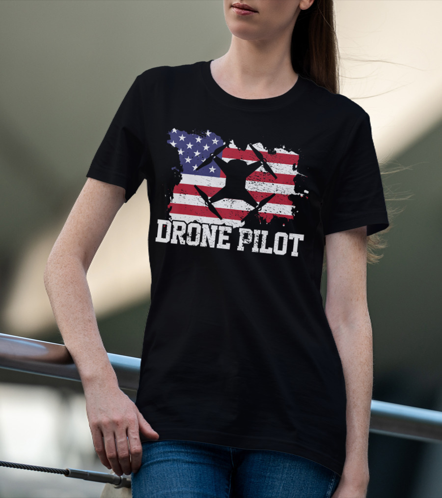 Drone Pilot American Flag USA T-Shirt