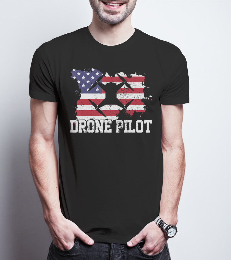 Drone Pilot American Flag USA T-Shirt