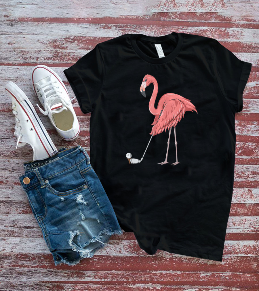 Flamingo Playing Golf Golfer With Club And Ball T-Shirt