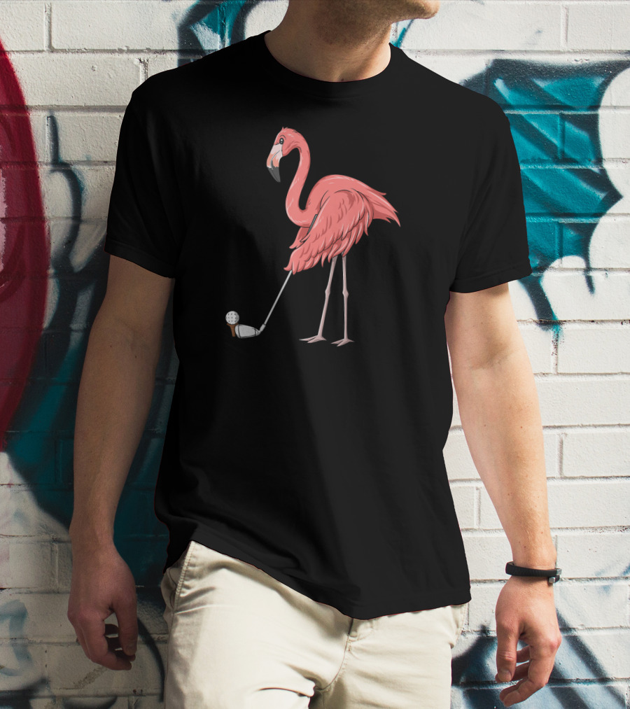 Flamingo Playing Golf Golfer With Club And Ball T-Shirt