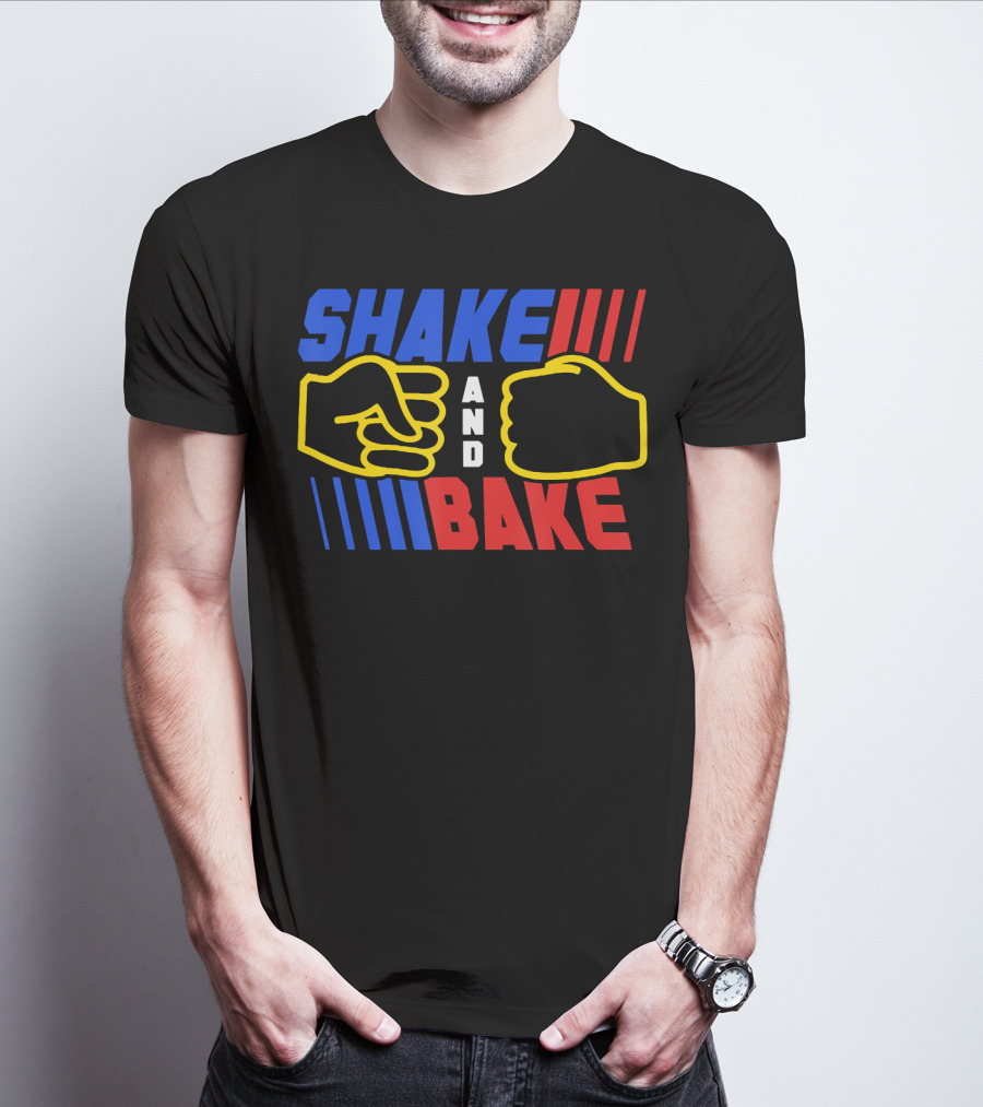 SHAKE AND BAKE Fist Bump Iconic Symbol Bold Colors T-Shirt