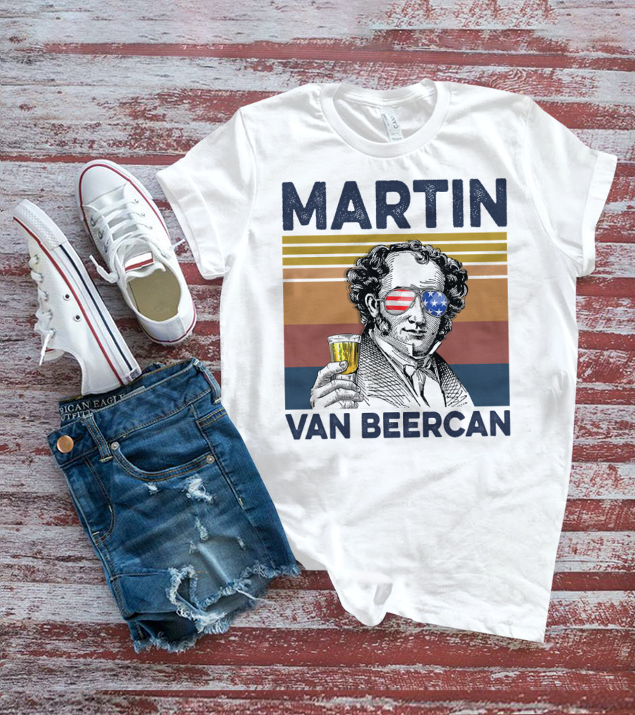 Martin Van Beercan American Flag Vintage Drink USA T-Shirt