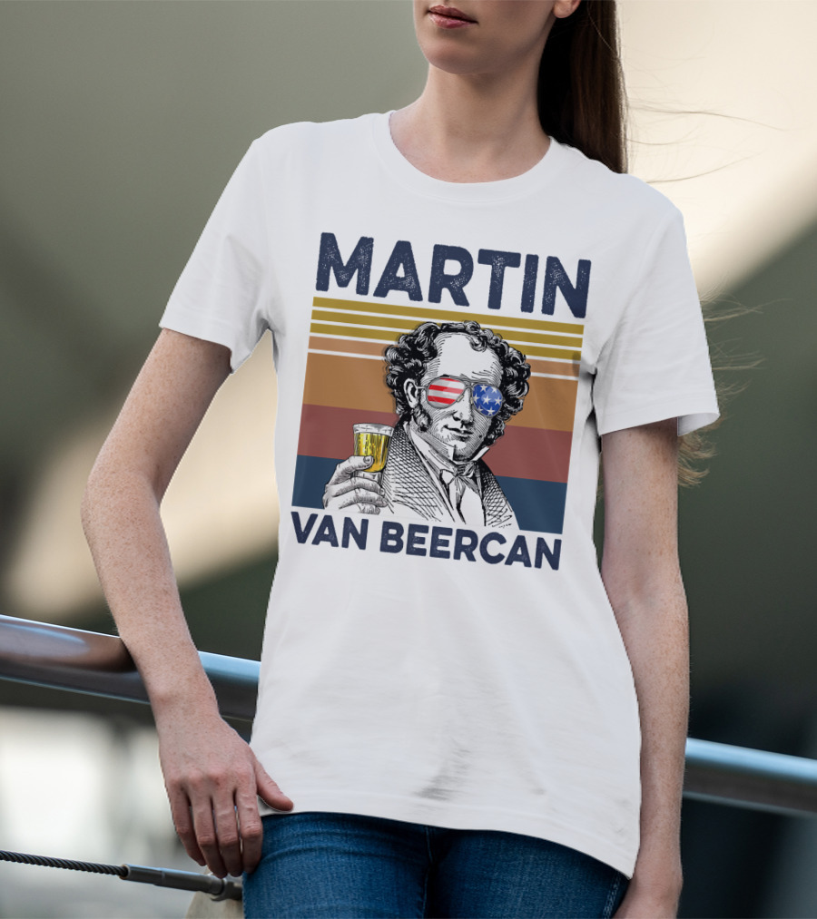 Martin Van Beercan American Flag Vintage Drink USA T-Shirt
