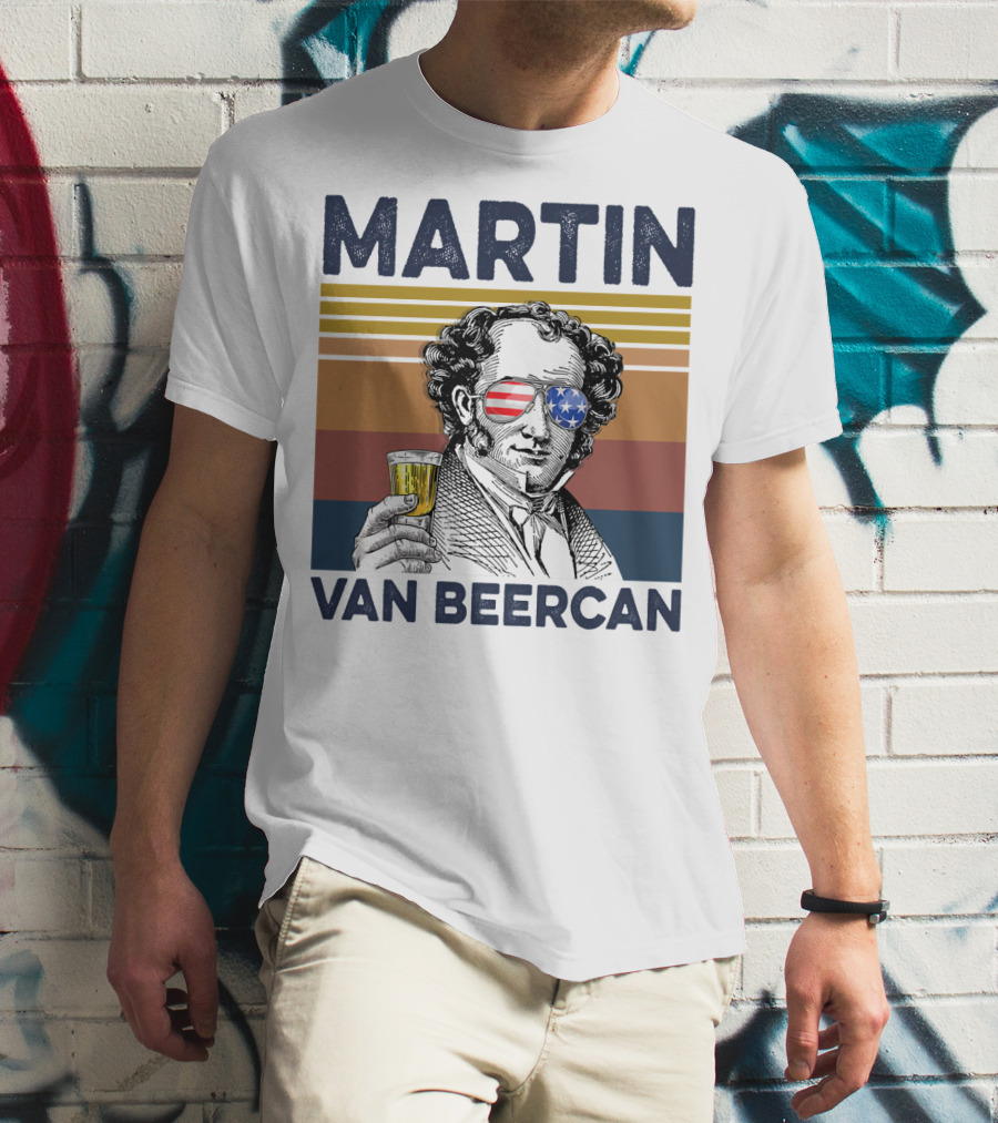 Martin Van Beercan American Flag Vintage Drink USA T-Shirt
