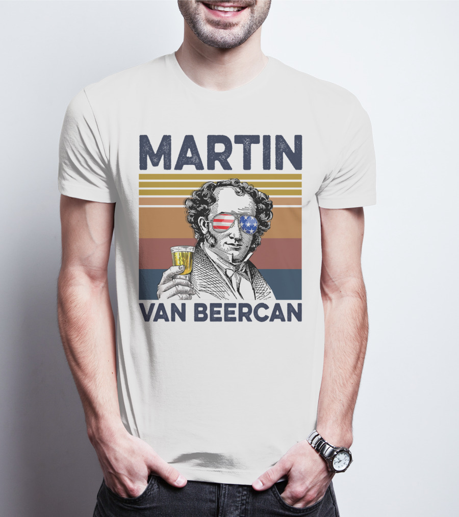 Martin Van Beercan American Flag Vintage Drink USA T-Shirt