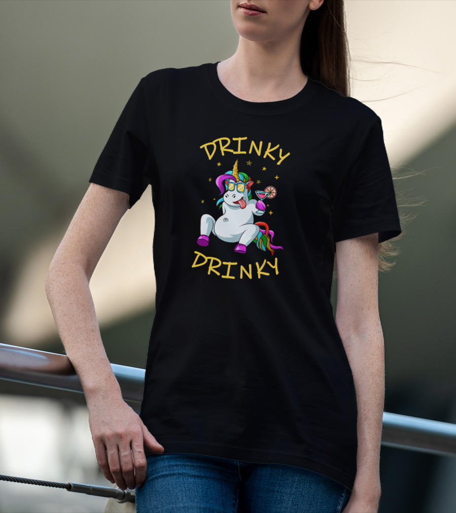 Drinky Drinky Drinking Unicorn With Cocktail And Sunglasses T-Shirt