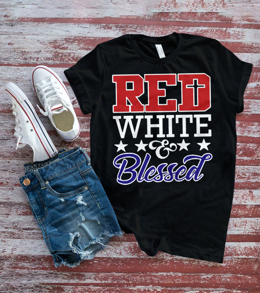 Red White Blessed Patriot Cross Stars T-Shirt