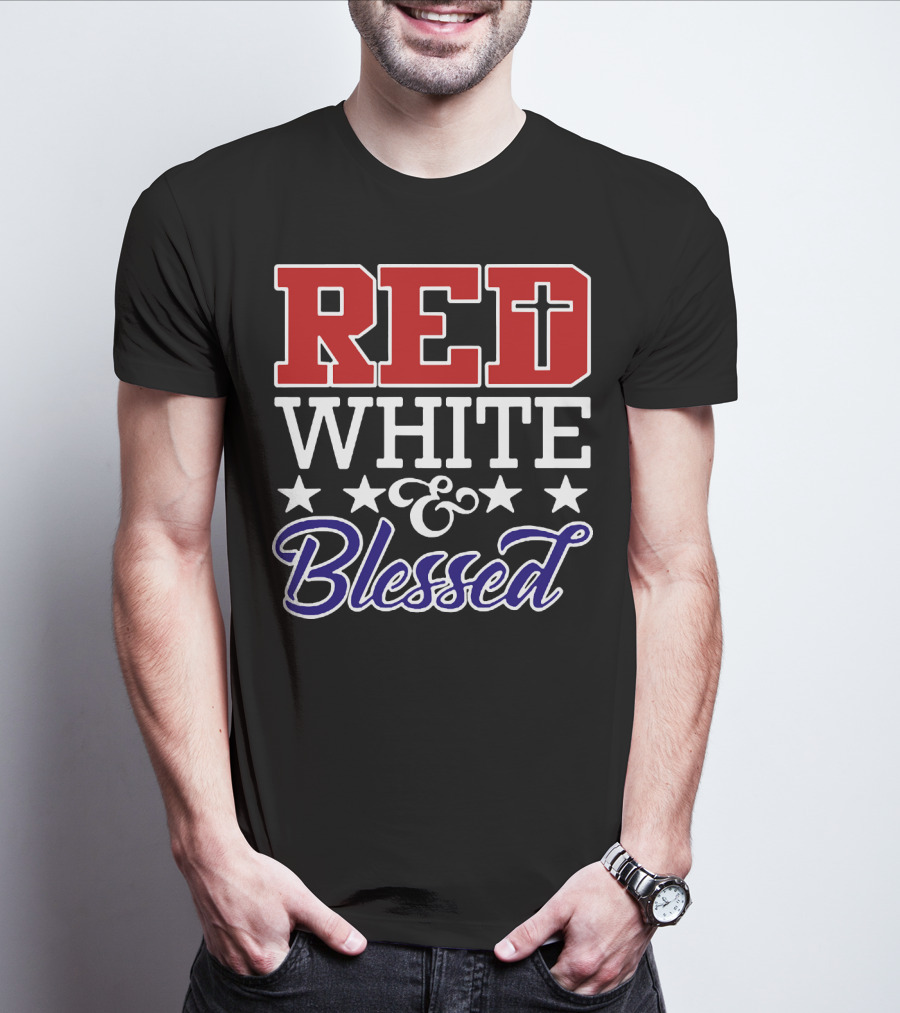 Red White Blessed Patriot Cross Stars T-Shirt