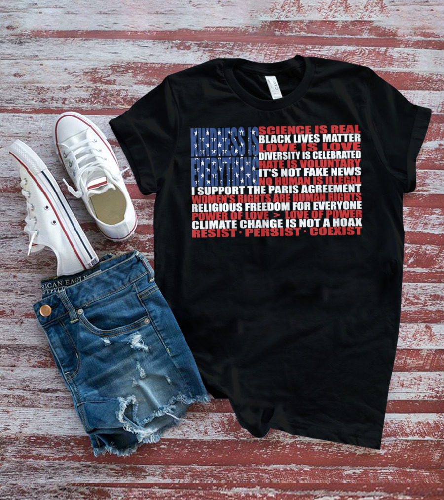 American Flag Protest Stand Kindness Love Science Diversity Climate Human Rights Resist Coexist T-Shirt