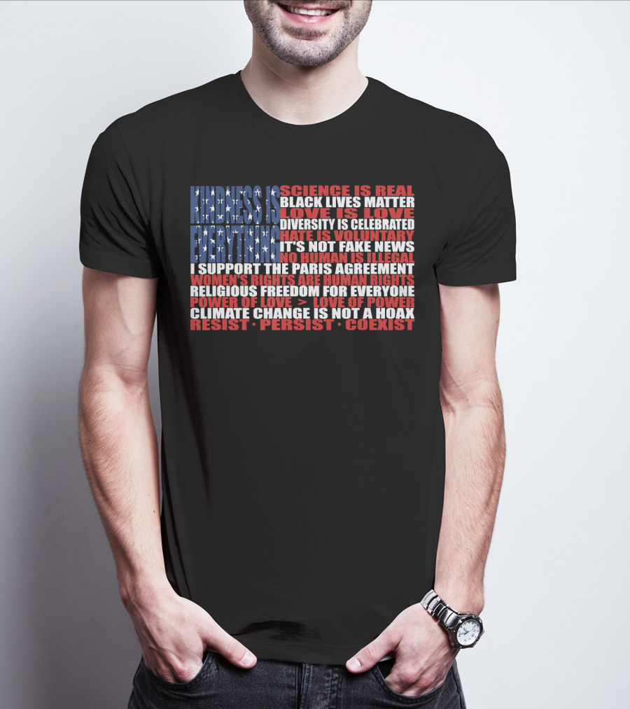 American Flag Protest Stand Kindness Love Science Diversity Climate Human Rights Resist Coexist T-Shirt