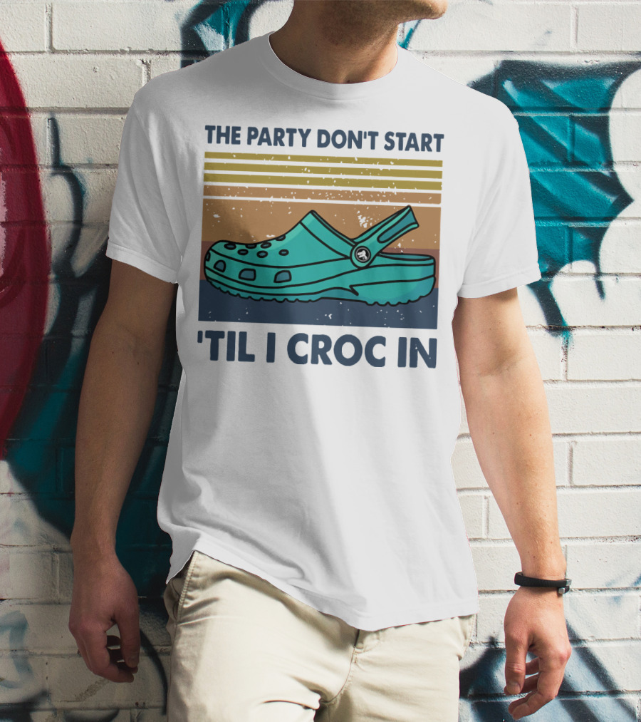 The Party Don't Start 'Til I Croc In Retro Stripes Crocs T-Shirt