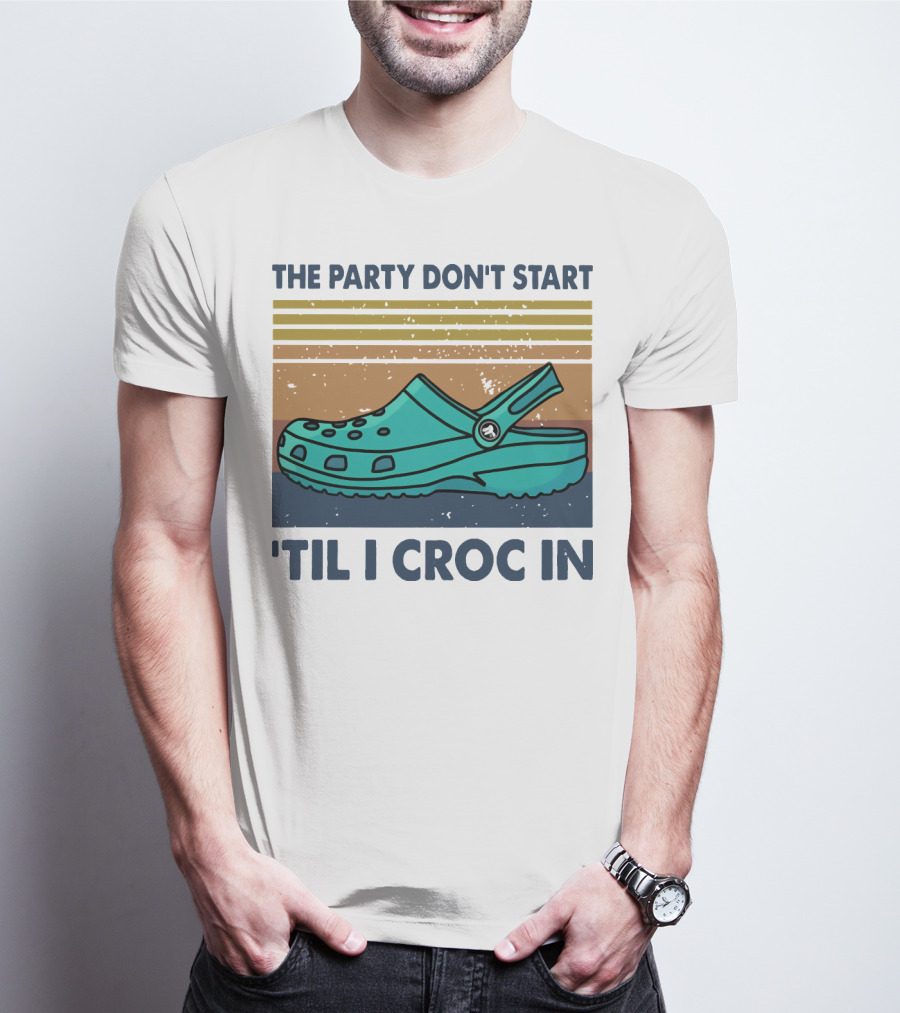 The Party Don't Start 'Til I Croc In Retro Stripes Crocs T-Shirt