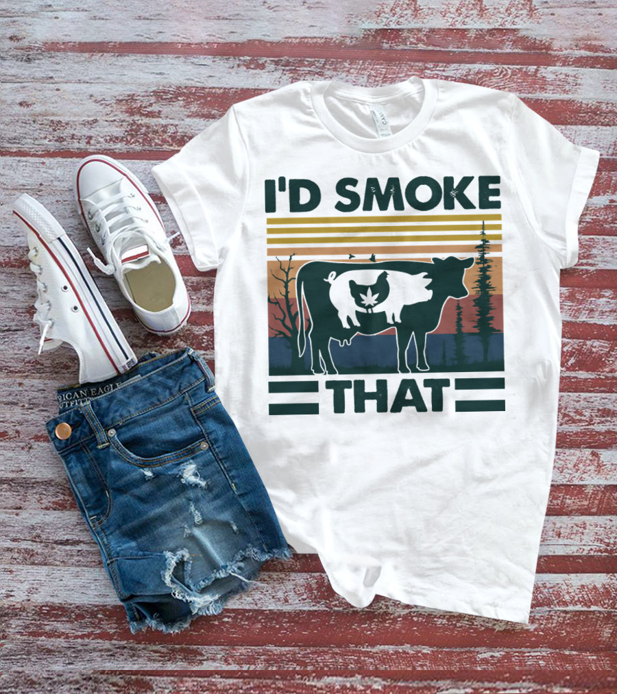 I'd Smoke That Vintage Farm Pig Cow Sunset T-Shirt