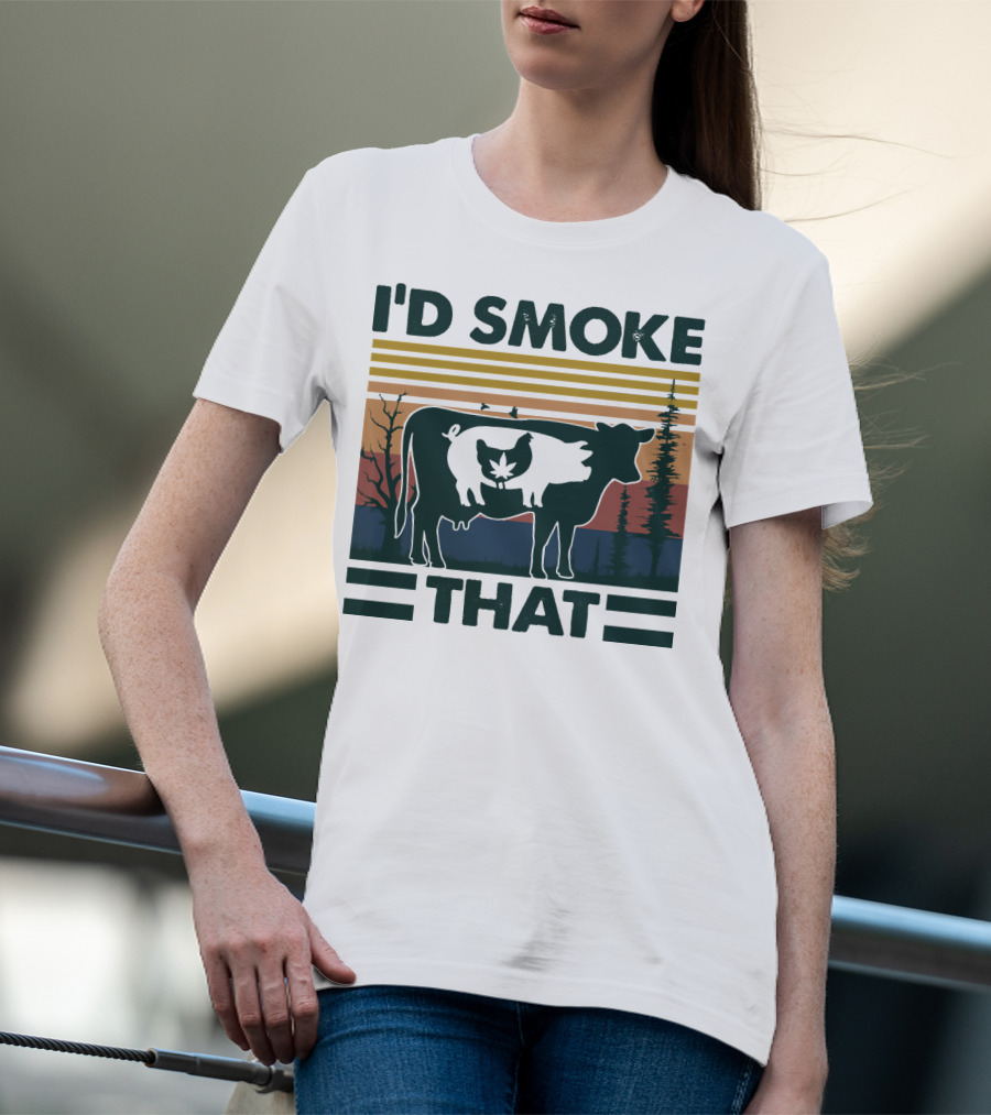 I'd Smoke That Vintage Farm Pig Cow Sunset T-Shirt
