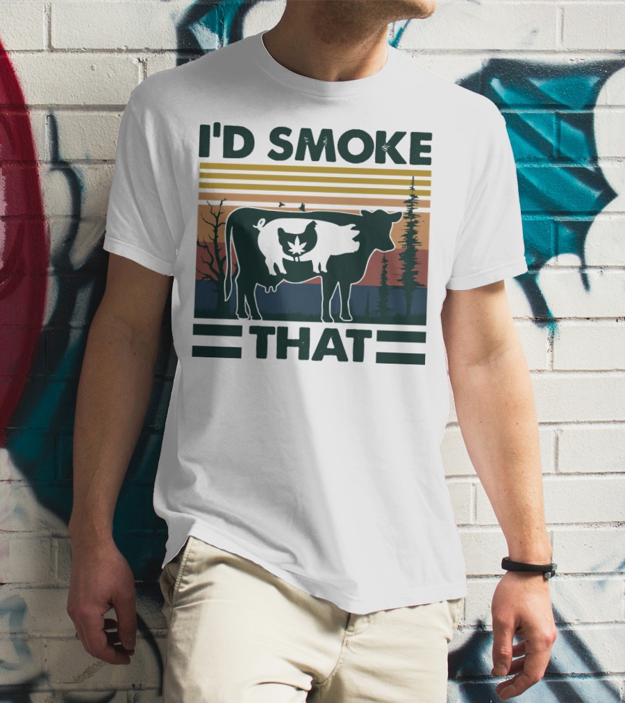 I'd Smoke That Vintage Farm Pig Cow Sunset T-Shirt