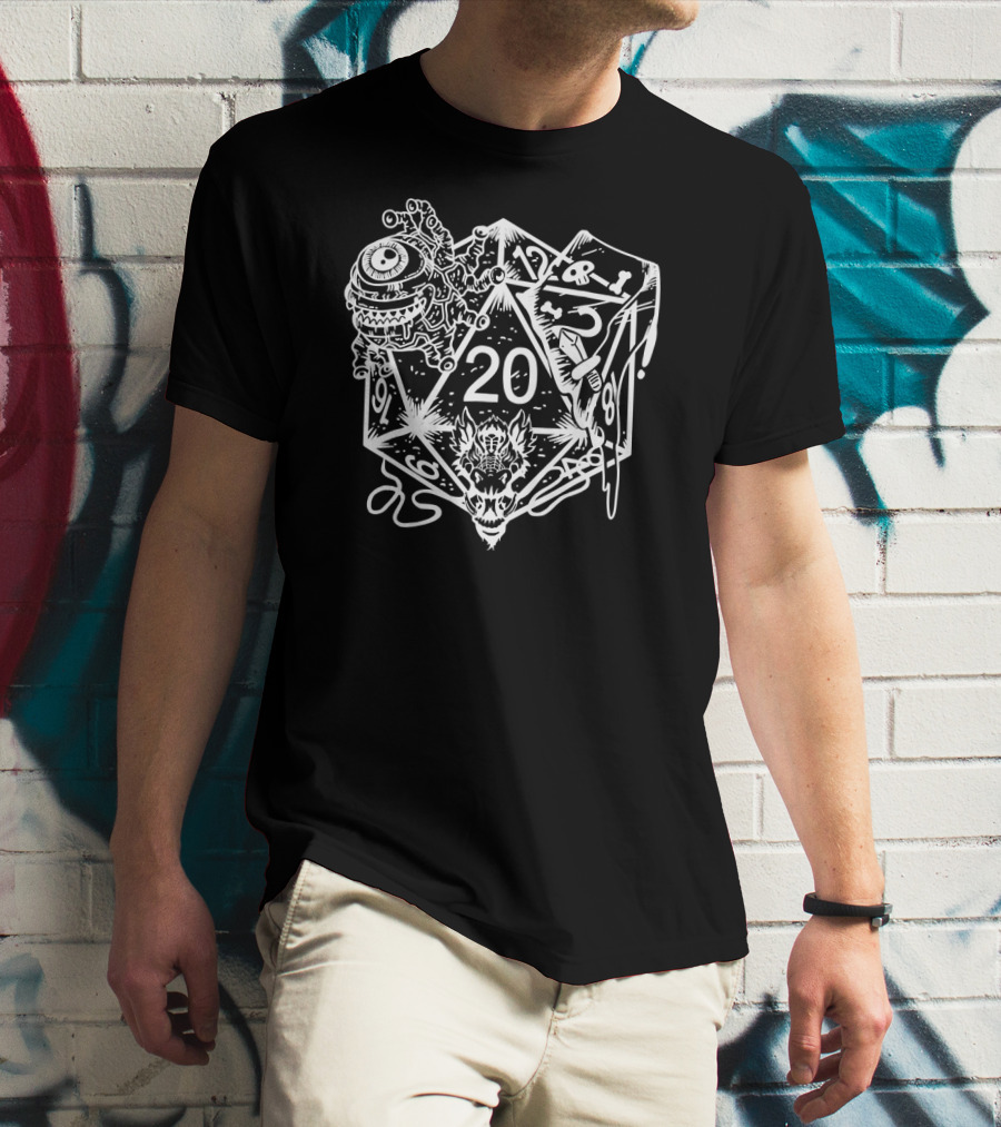 Role Playing Dungeons Beholder Dragon Dice D20 RPG T-Shirt
