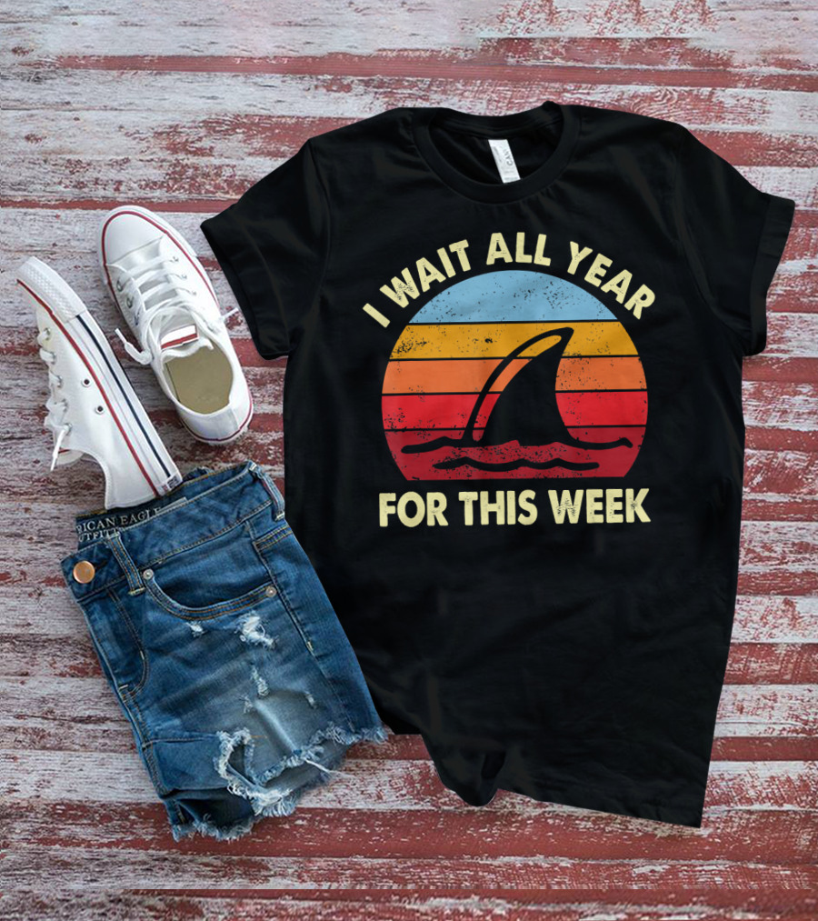 I Wait All Year For This Week Shark Retro Sunset T-Shirt