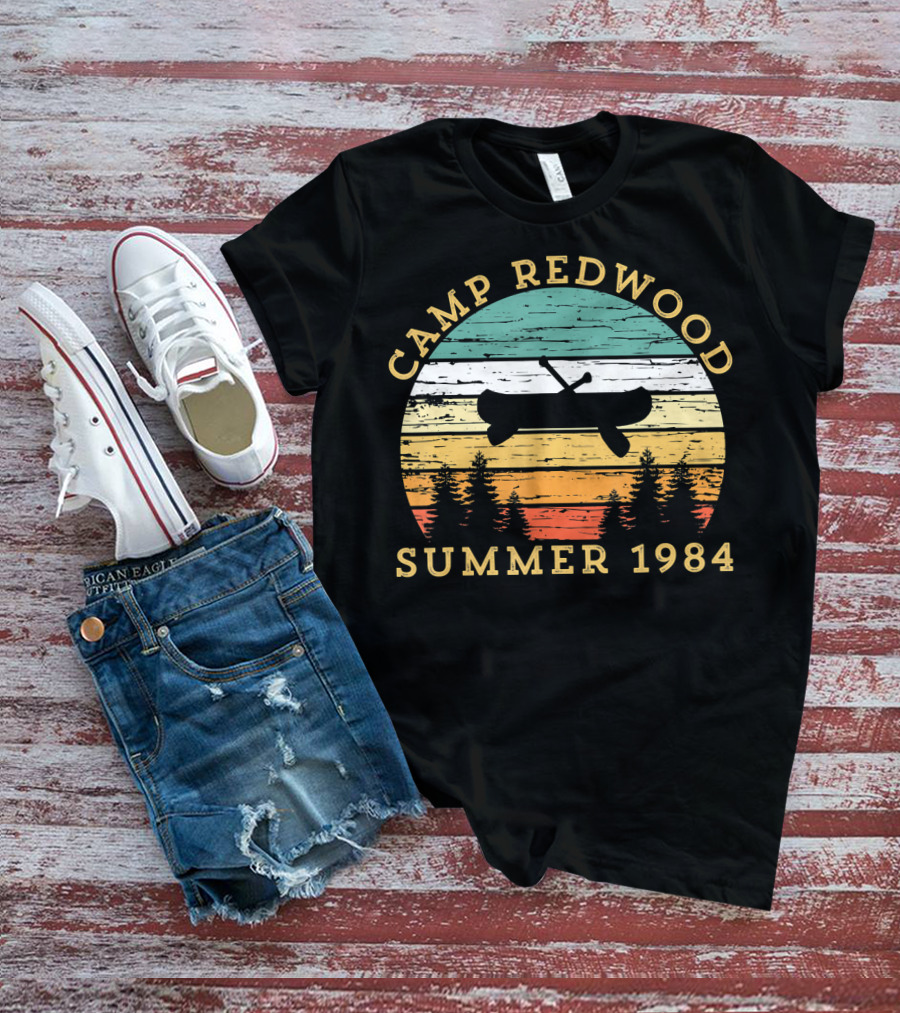 Camp Redwood Summer 1984 Retro Vintage Canoe And Trees T-Shirt