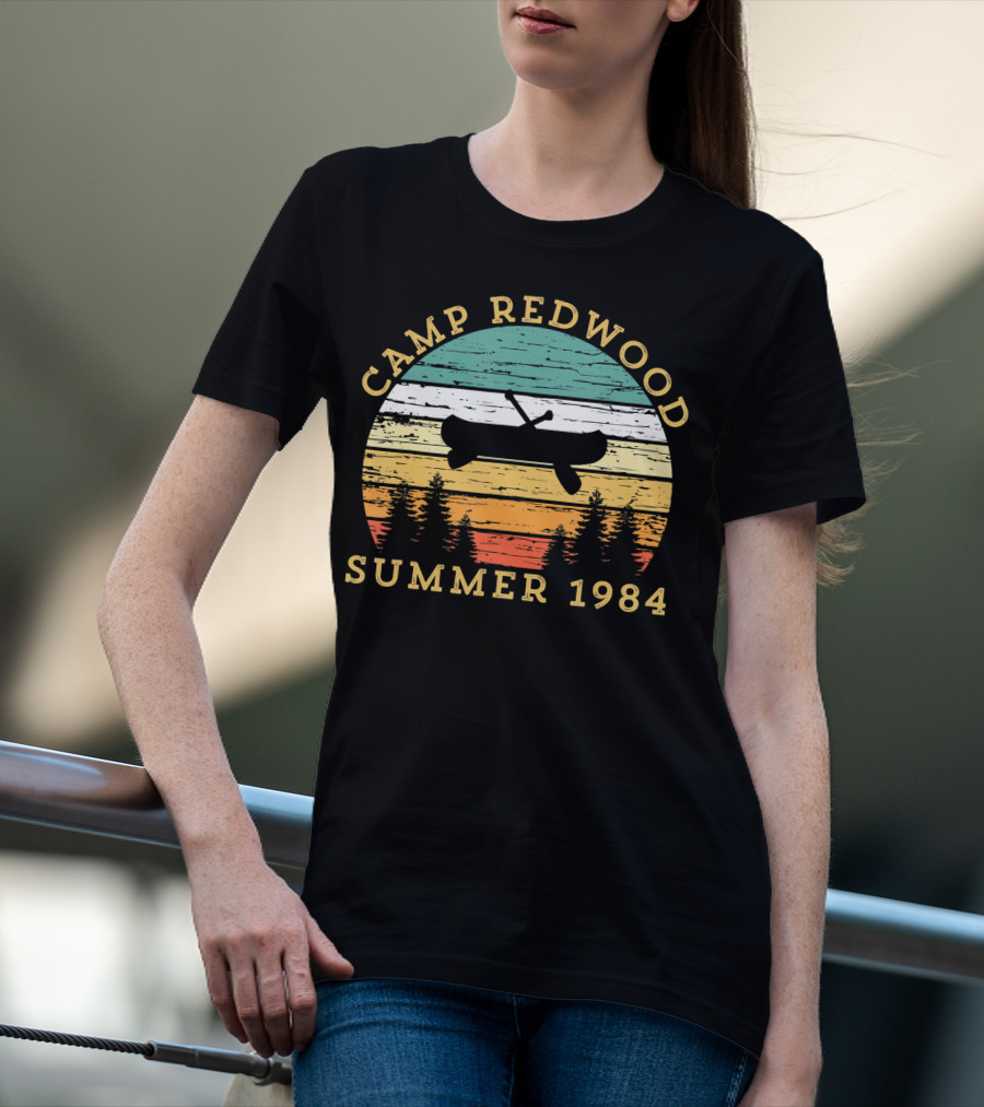 Camp Redwood Summer 1984 Retro Vintage Canoe And Trees T-Shirt