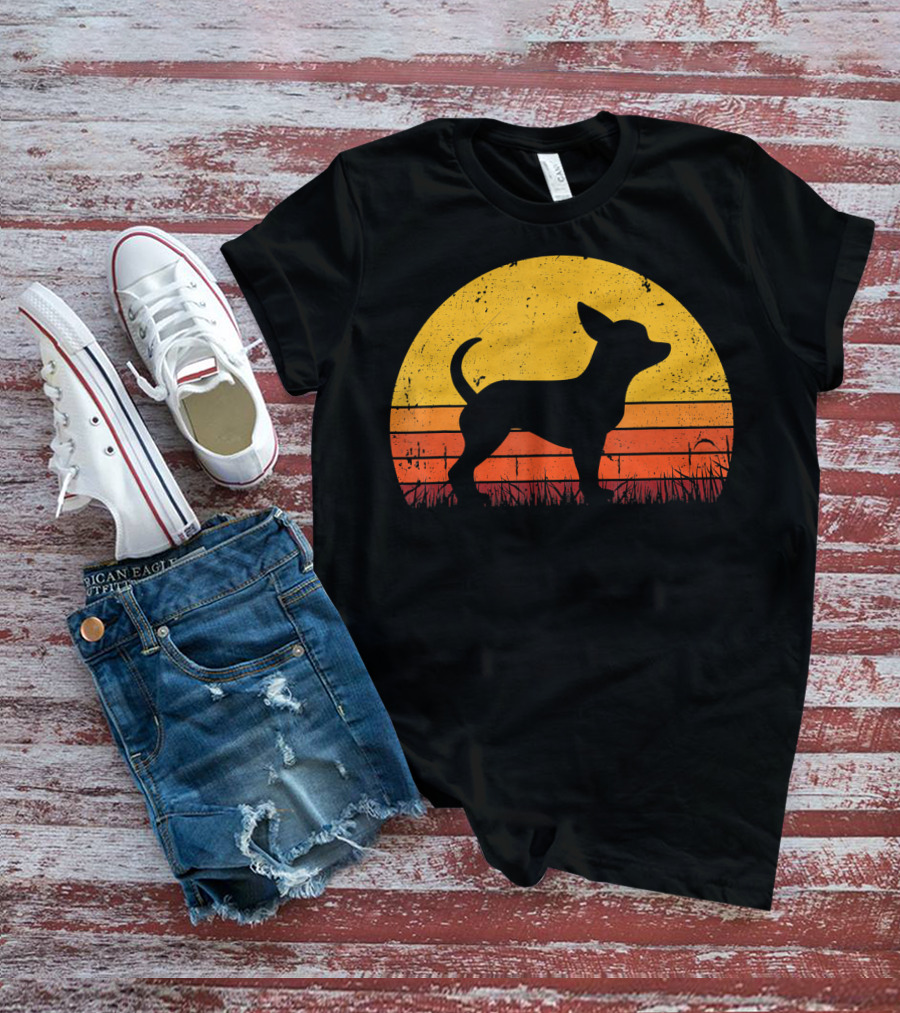 Retro Chihuahua Silhouette In Sunset T-Shirt