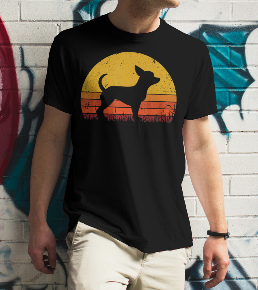 Retro Chihuahua Silhouette In Sunset T-Shirt