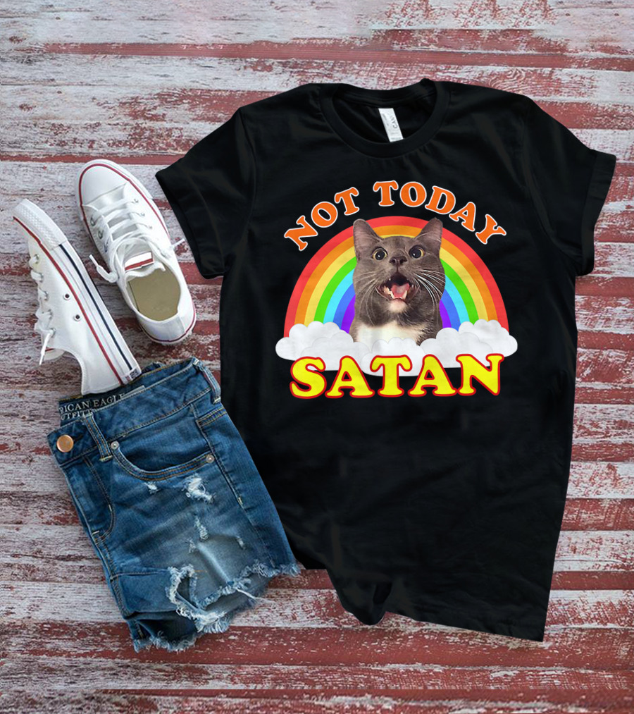 Not Today Satan Cat Rainbow Cloud Funny T-Shirt