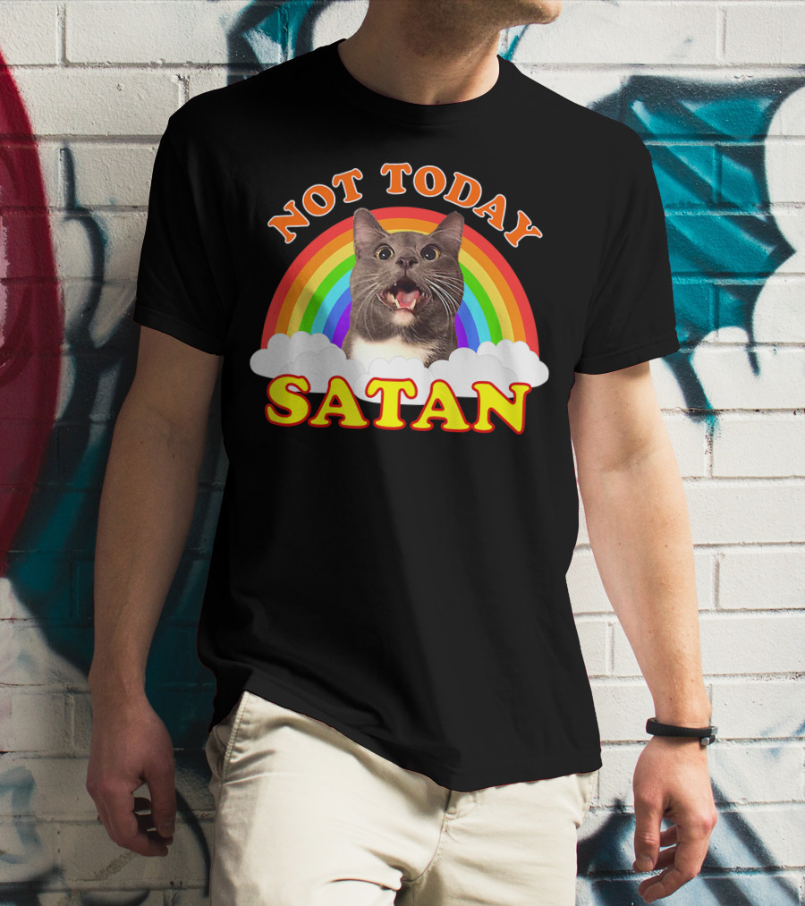 Not Today Satan Cat Rainbow Cloud Funny T-Shirt