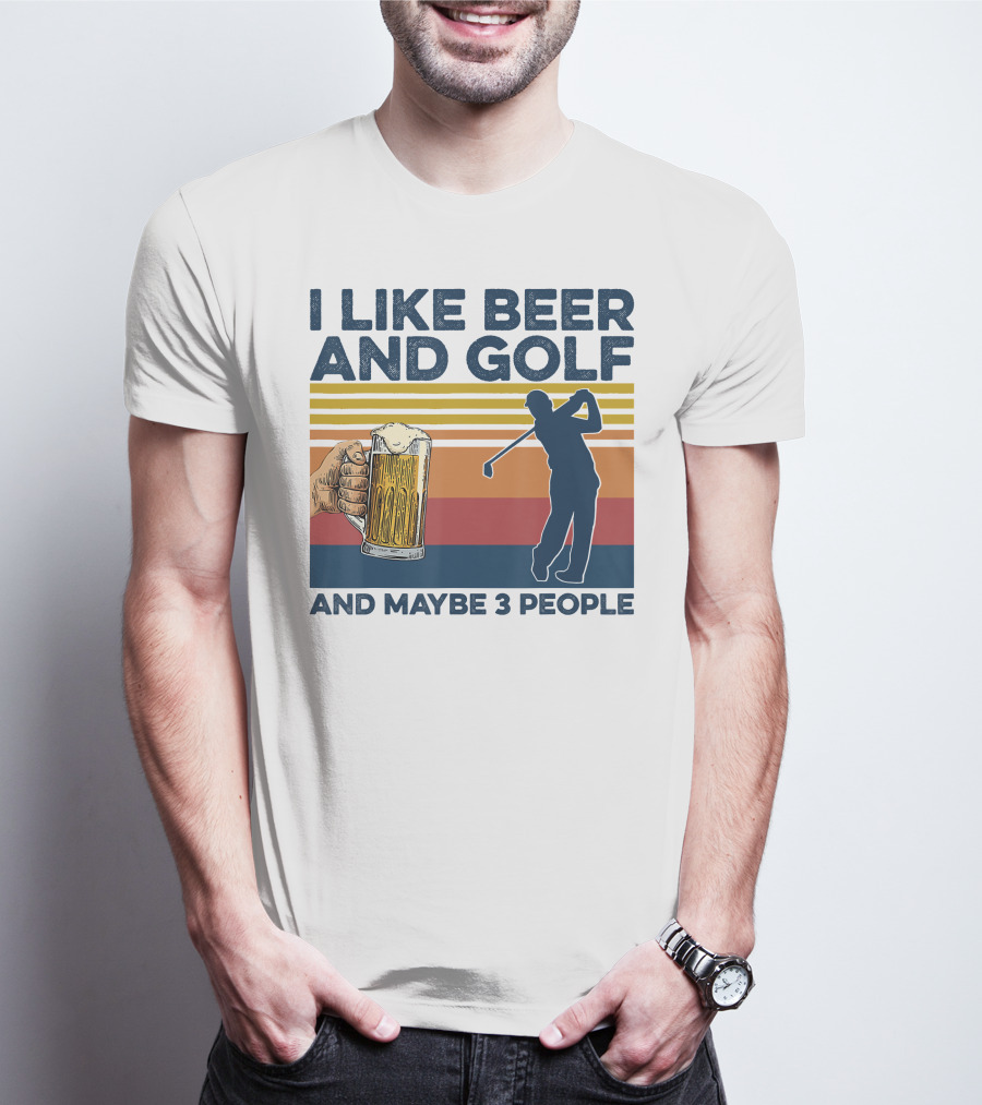 I Like Beer And Golf Maybe 3 People Retro Silhouette With Beer Mug T-Shirt