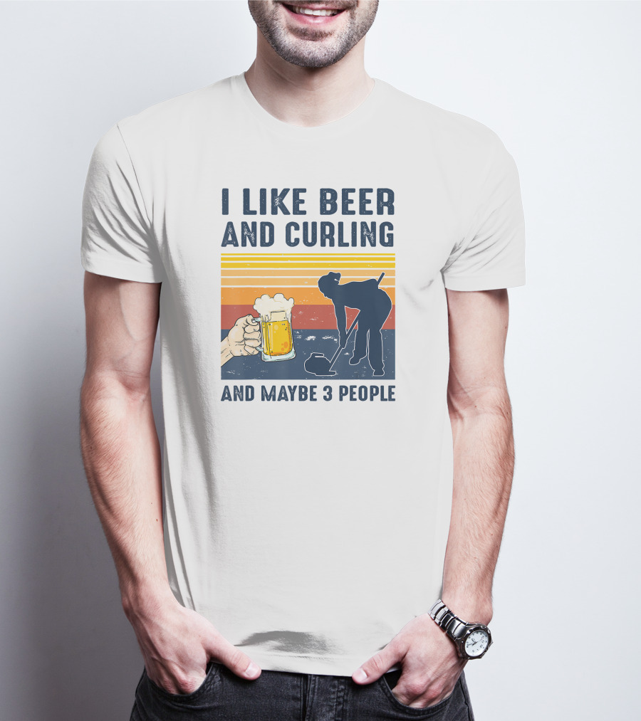 I Like Beer And Curling And Maybe 3 People Retro T-Shirt