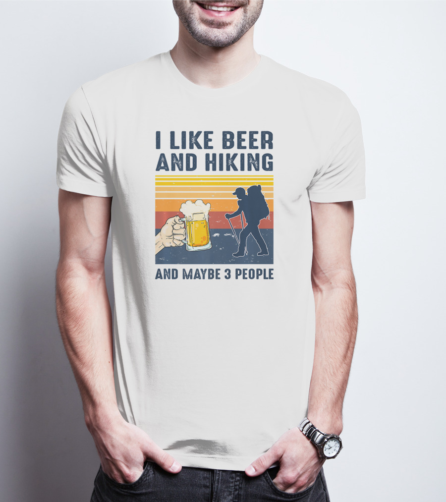 I Like Beer And Hiking Silhouette Maybe 3 People Retro T-Shirt