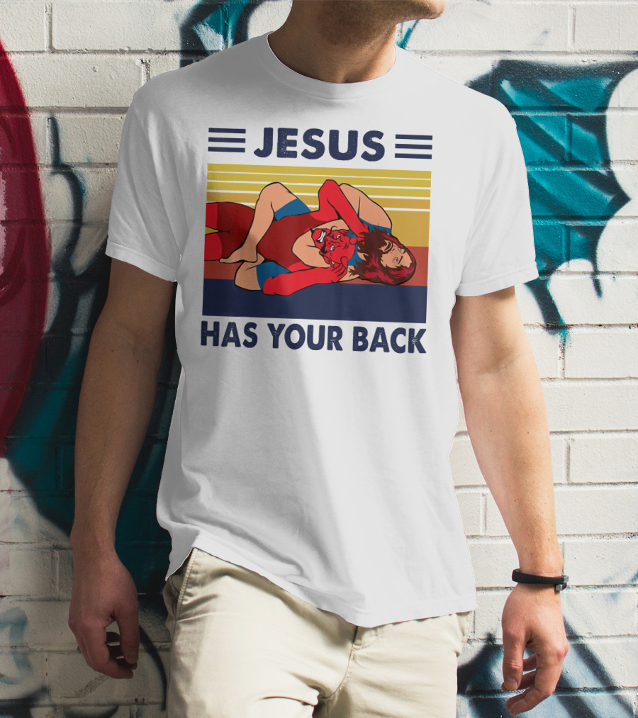 Jesus Wrestling JSatan Retro Style Has Your Back T-Shirt