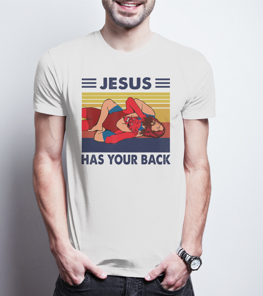 Jesus Wrestling JSatan Retro Style Has Your Back T-Shirt