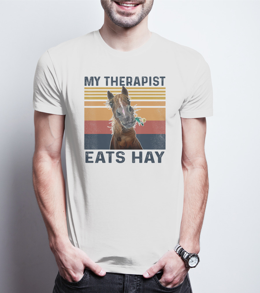 My Therapist Eats Hay Funny Horse Lover Retro Stripes T-Shirt