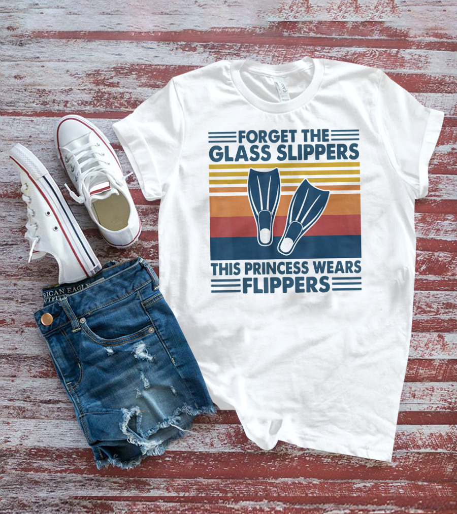 Forget The Glass Slippers This Princess Wears Flippers Retro Stripes T-Shirt