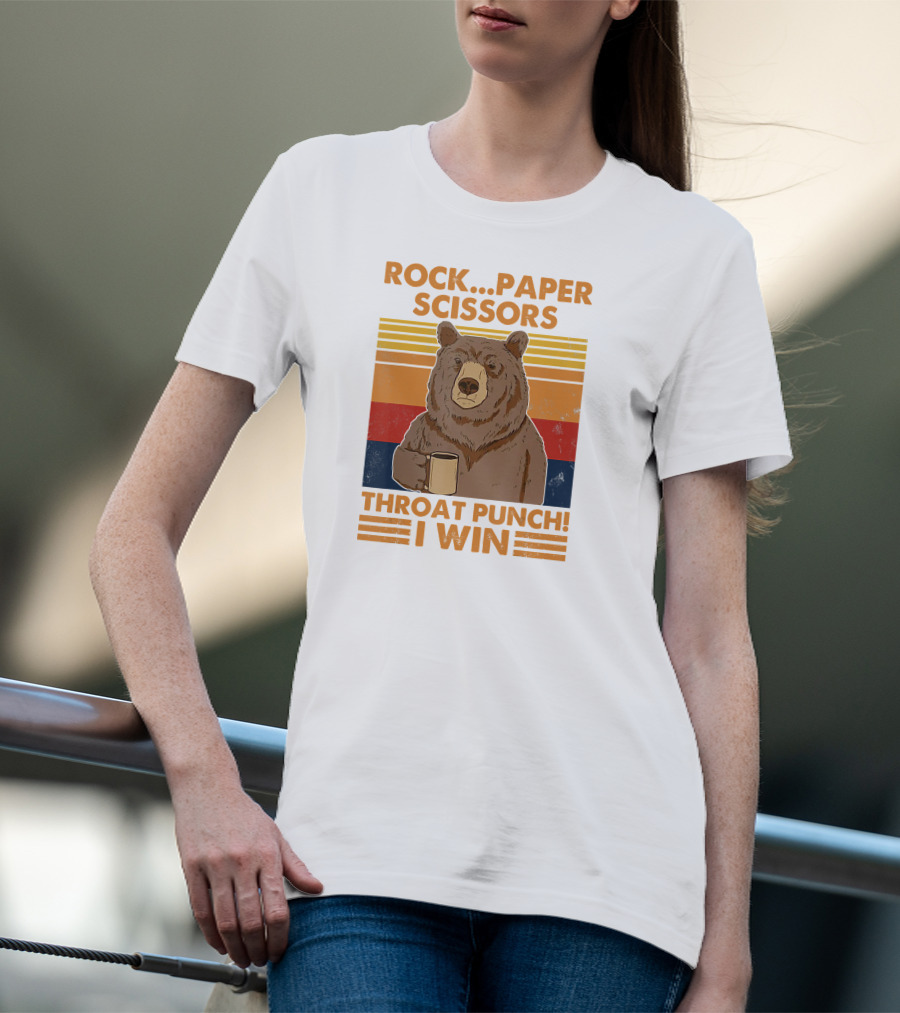 Rock Paper Scissors Throat Punch I Win Funny Bear Retro Style With Coffee Mug T-Shirt