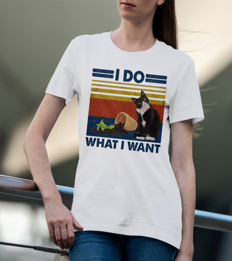 Tuxedo Kitty I Do What I Want Retro Stripes Plant Cup Soil T-Shirt