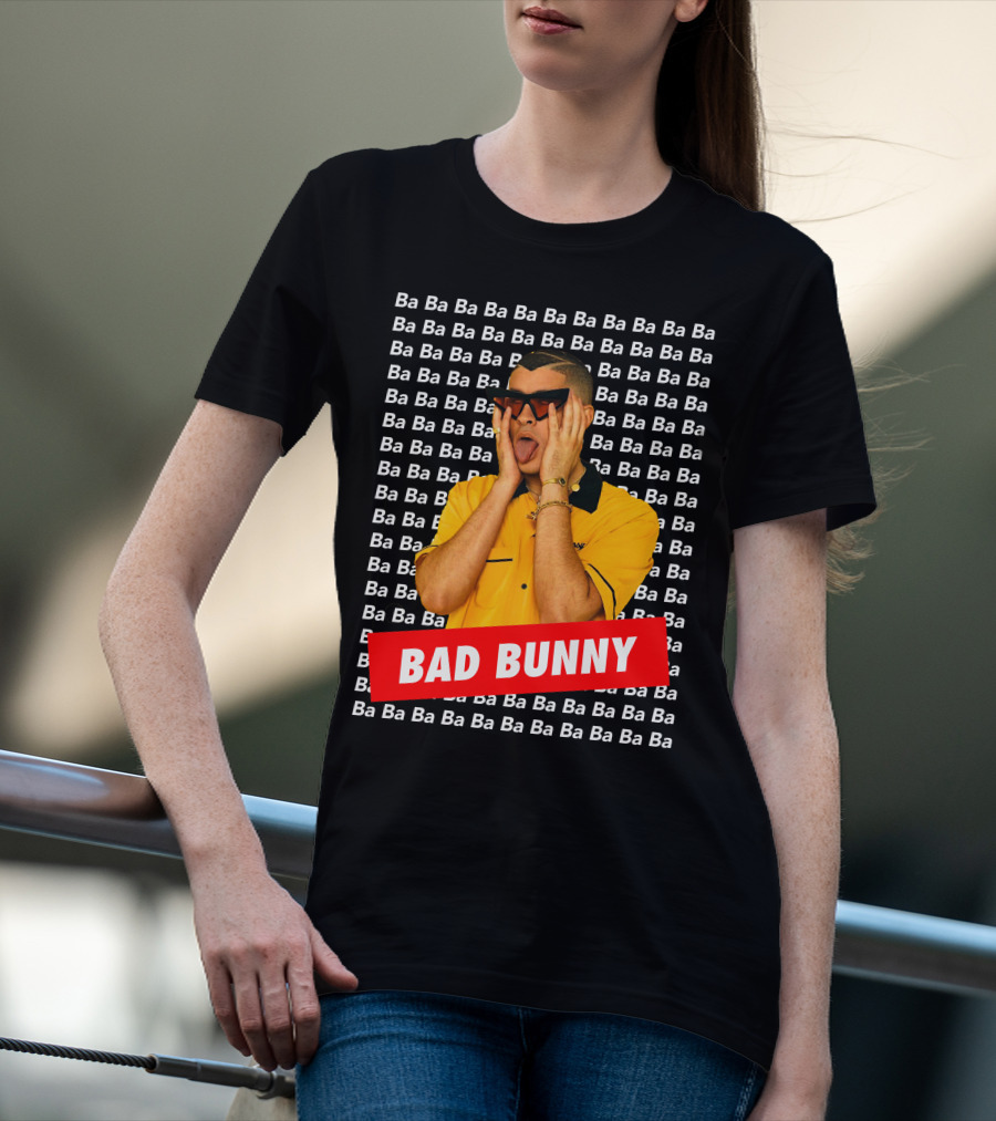 BAD BUNNY Ba Ba Ba Pattern Yellow Shirt Sunglasses T-Shirt