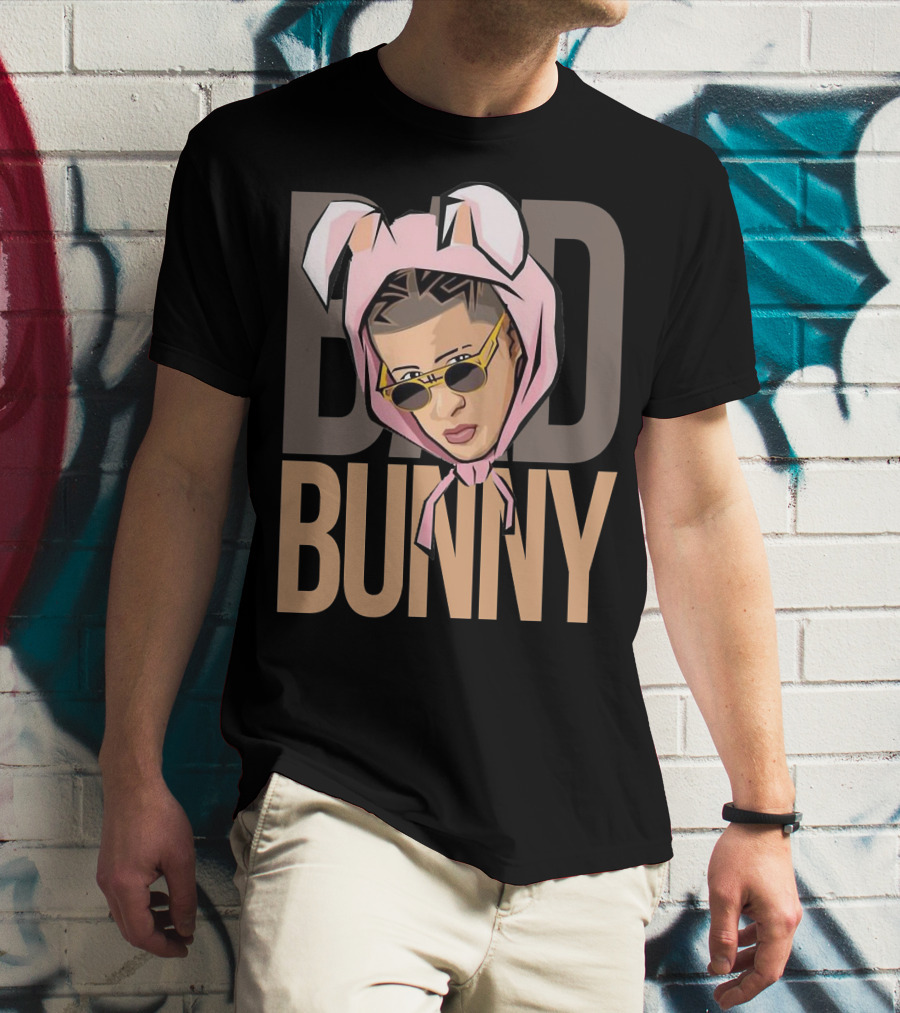 BAD BUNNY Iconic Style With Sunglasses And Bunny Ears T-Shirt